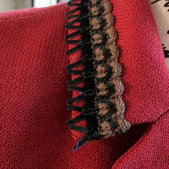 St. John Collection Red Skirt Suit with Black Trim - Picture 2 of 9